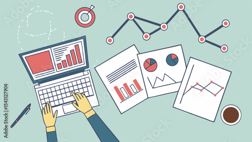 Financial crisis concept: business chart on paper with money, document, and calculator illustrating market finance planning