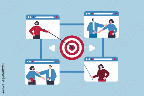Online Business Meeting with Target Goal Teamwork and Collaboration Business Strategy and Solution Digital Communication and Connection Concept