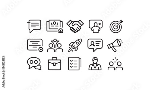 Business and marketing icons representing communication teamwork ideas and strategic planning