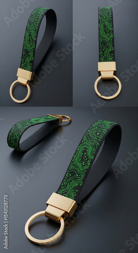 Luxury Green Patterned Leather Keychains in Flat Lay
