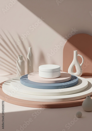 Minimalist Ceramic Tableware with Sculptural Decor on Neutral Background