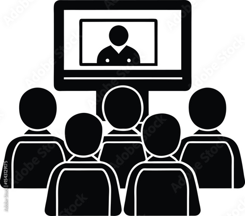 Flat Icon of Screen Sharing During Class vector Silhouette illustration