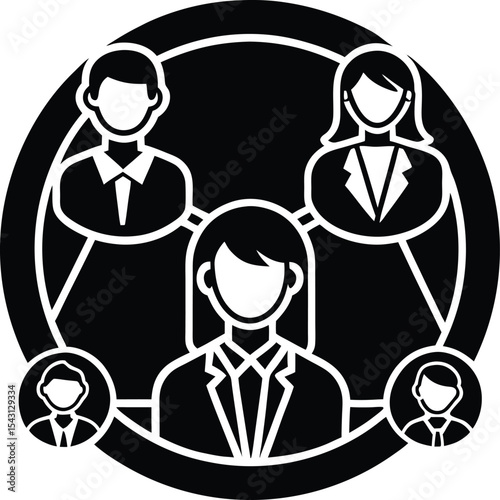 Group Project Icon with Linked Student Avatars vector Silhouette illustration