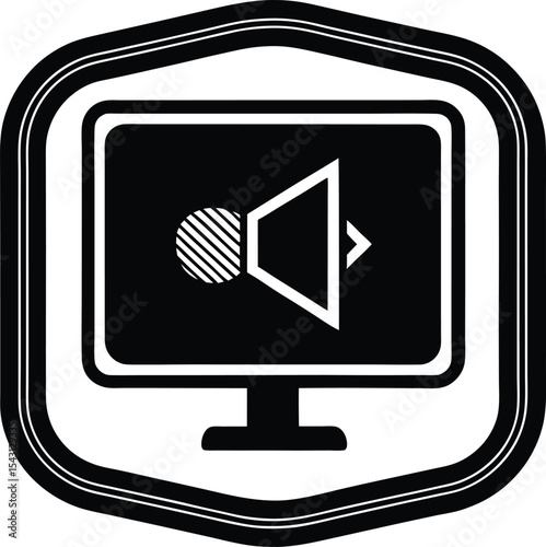 Flat Icon of Screen with Mute and Unmute Buttons vector Silhouette illustration