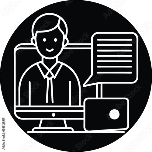 Icon of Online Tutoring Session with Chat vector Silhouette illustration