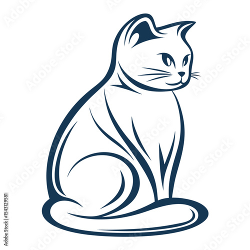 Stylized feline sits gracefully, its navy silhouette bringing sleekness and elegance to any project