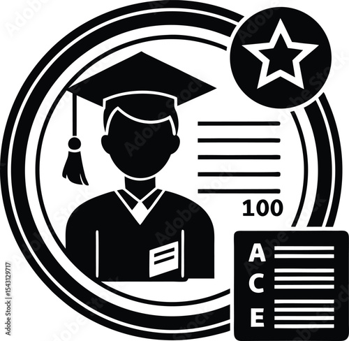 Icon of Student Profile with Grade Score vector Silhouette illustration