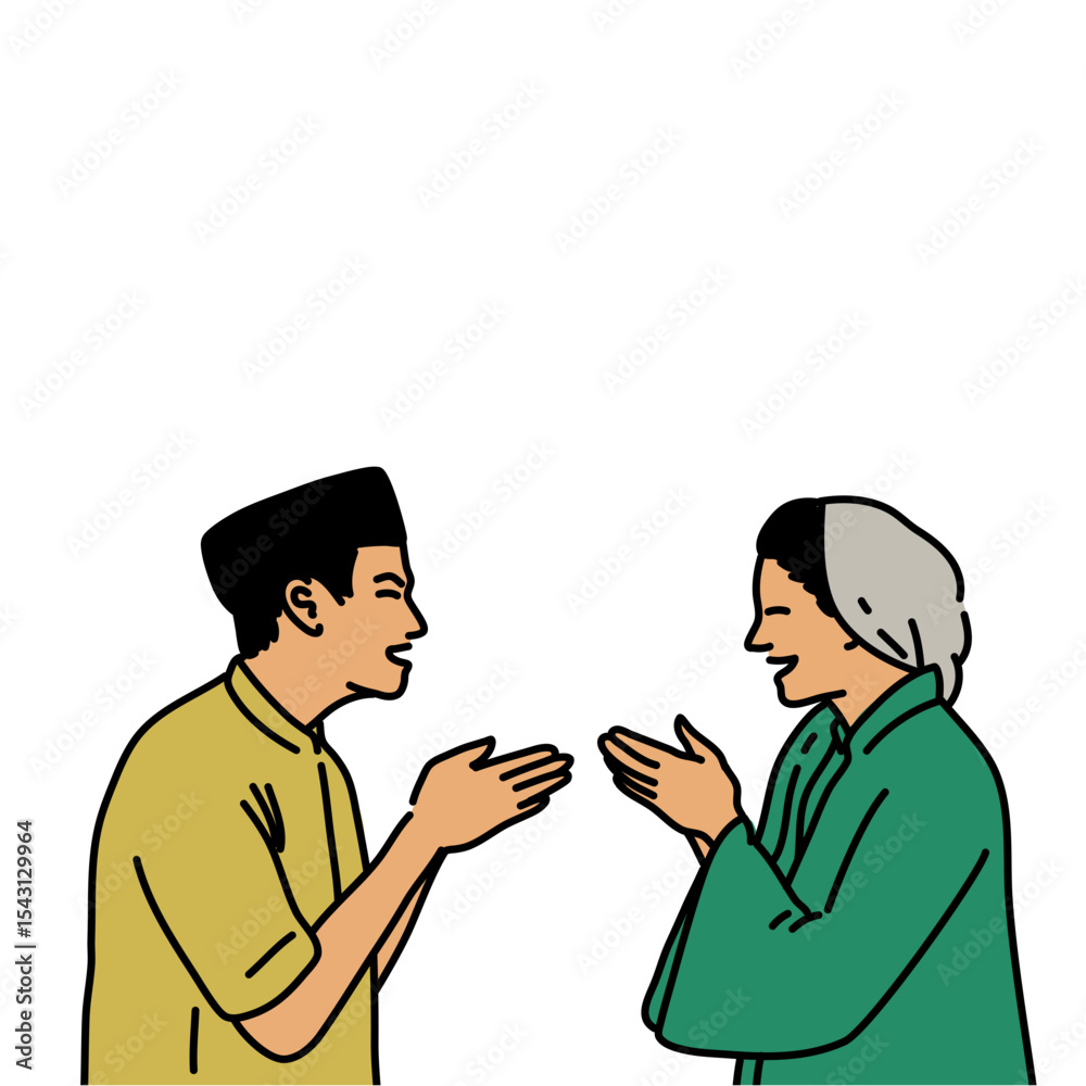 Obraz premium Muslim and Muslimah Minimalist Illustration for Ramadhan, Eid Fitri, and Eid Adha Greeting and Islamic Celebration Design
