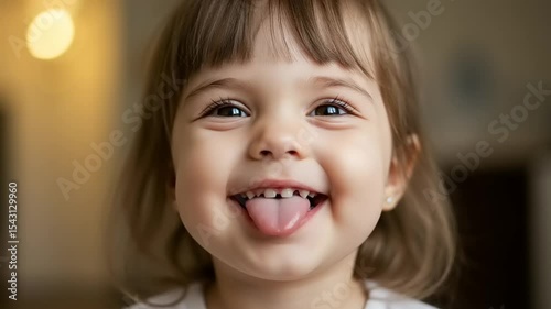 Close-up portrait of a joyful toddler girl.
