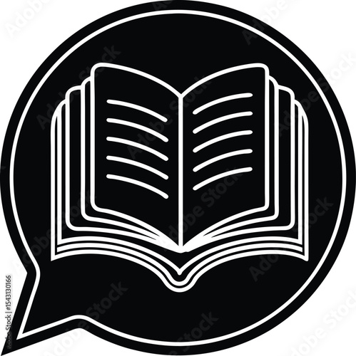 Minimal Chat Window Icon with Book Symbols vector Silhouette illustration
