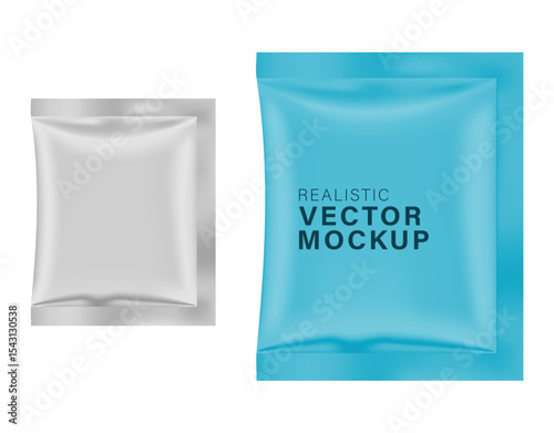 3d realistic white matte paper sachet mock up. Vector illustration.