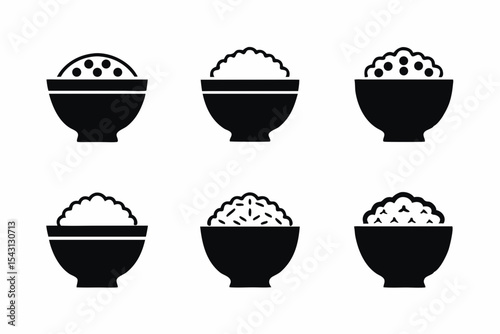 set of Rice in a bowl icon vector silhouette illustration isolated on white background