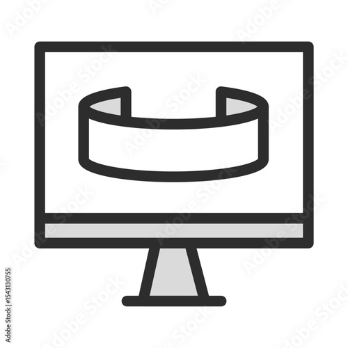 Virtual Reality Screen Vector Icon Set - Editable Line Weight - Monitor, VR, screen, curved, display, digital, immersive, technology, experience, simulation, game icons