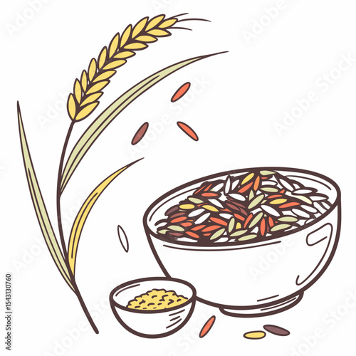 Rice in a bowl vector silhouette illustration isolated on white background