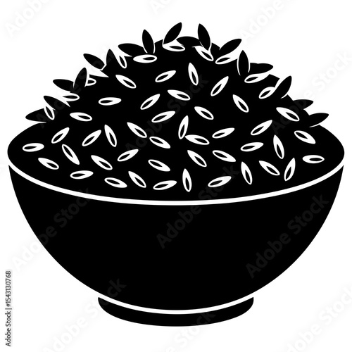 Rice in a bowl vector silhouette illustration isolated on white background