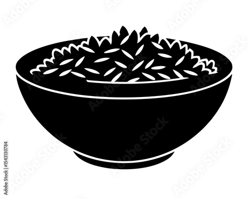 Rice in a bowl vector silhouette illustration isolated on white background