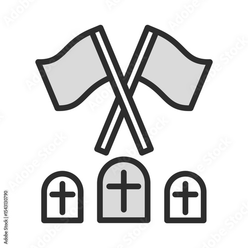 Memorial Day Vector Icon Set - Editable Line Weight - Flags, gravestones, crosses, tribute, remembrance, veterans, sacrifice, honor, military, cemetery, respect icons