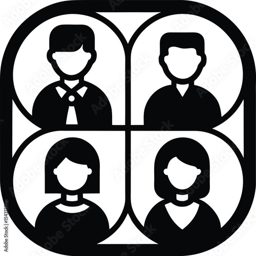 Video Call Icon with Four Student Avatars vector Silhouette illustration