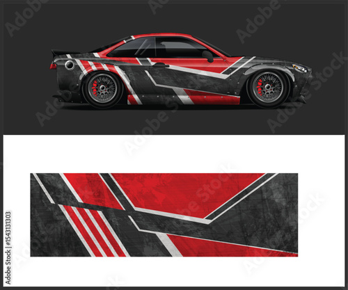 Red Black and White Sport Car Wrap Design Template