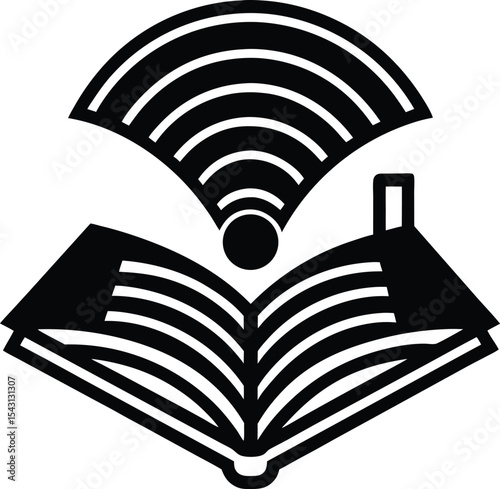 Wi Fi Symbol and Study Icon Together vector Silhouette illustration
