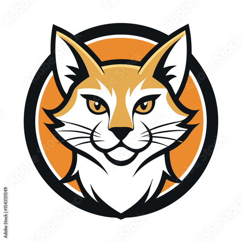 Stylized fox head features a black outline and orange accents against a white background