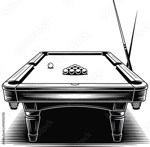 Black and white illustration of a pool table