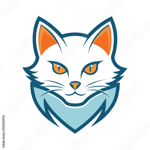of a white cat head has orange eyes and inner ears