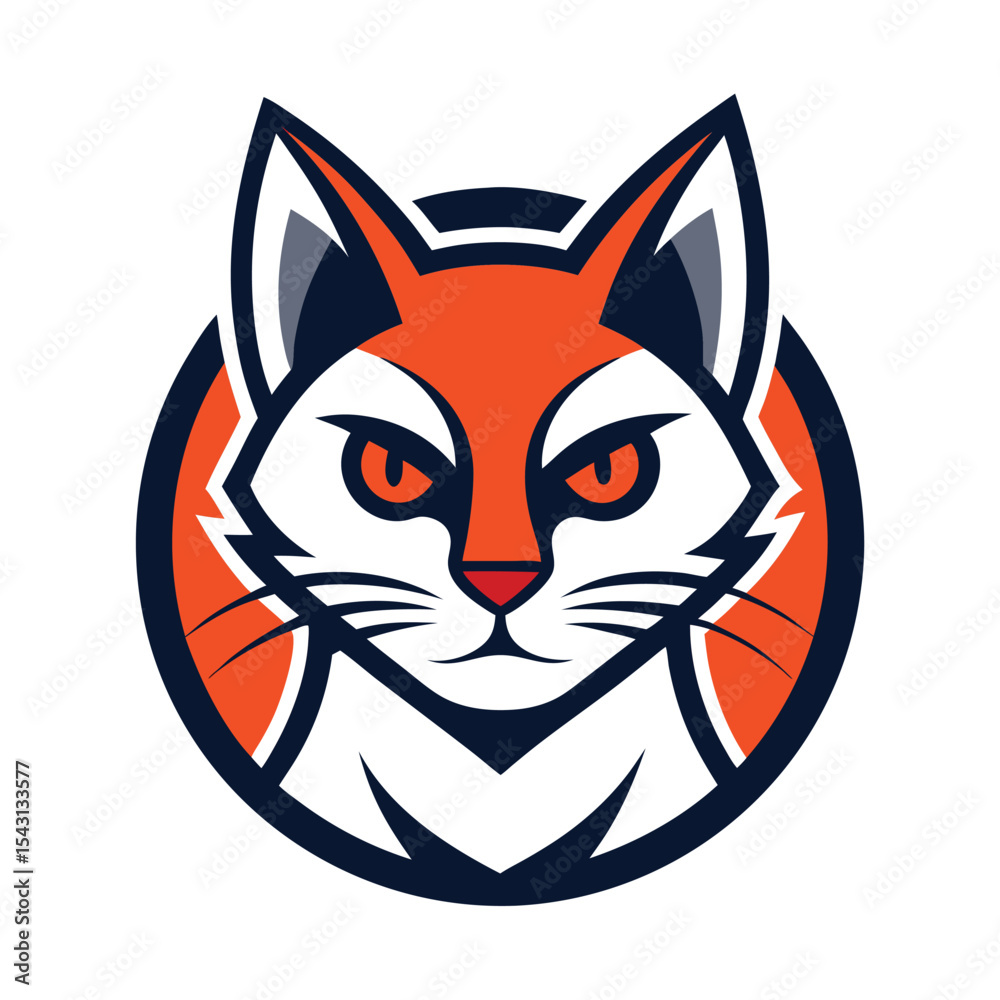 Fototapeta premium An orange fox face is encircled with stern eyes and navy outline