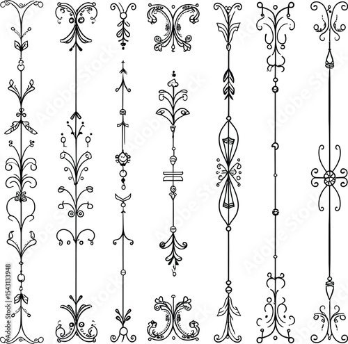 Collection of hand drawn decorative borders dividers ornaments in vintage style