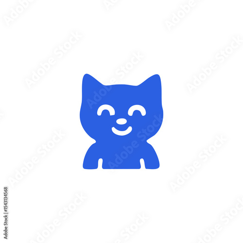Simple, stylized, blue cartoon cat graphic