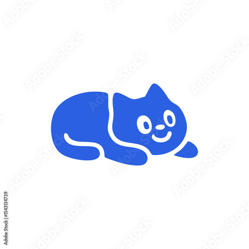 Flattened, stylized, blue cartoon cat lying down