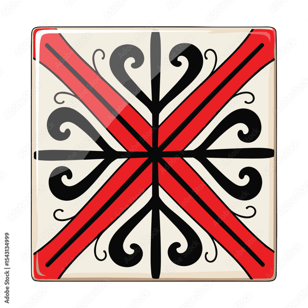 Decorative Ceramic Tile Vector Illustration with Red and Black Ornament Decorative Ceramic Tile Vector Illustration with Red and Black Ornament