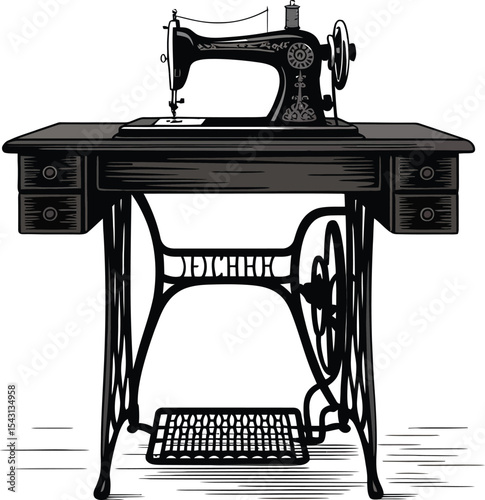 Antique sewing machine illustration vintage design