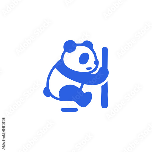 Blue panda clinging to a pole