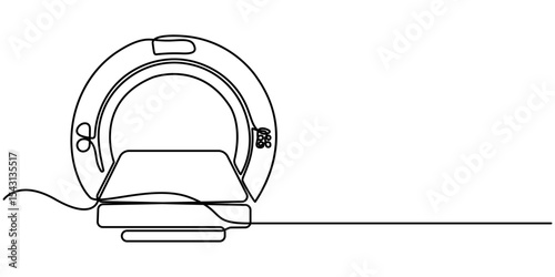 MRI machine. One line, CT Scanner continuous one line drawing minimalism design, Ct Scanner continuous one line drawing, CT Scanner continuous one line drawing minimalism design. 
