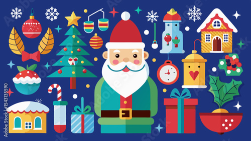 vector set of christmas elements with santa claus background