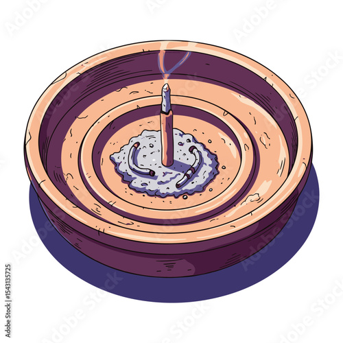Illustration of an Incense Burner with Burning Incense for Relaxation and Meditation