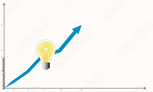 Glowing light bulb on rising blue chart background. Concept of rising electricity prices, energy efficiency or economic growth.