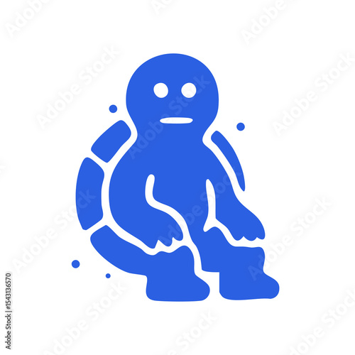 A stylized blue creature sitting inside a shell-like form