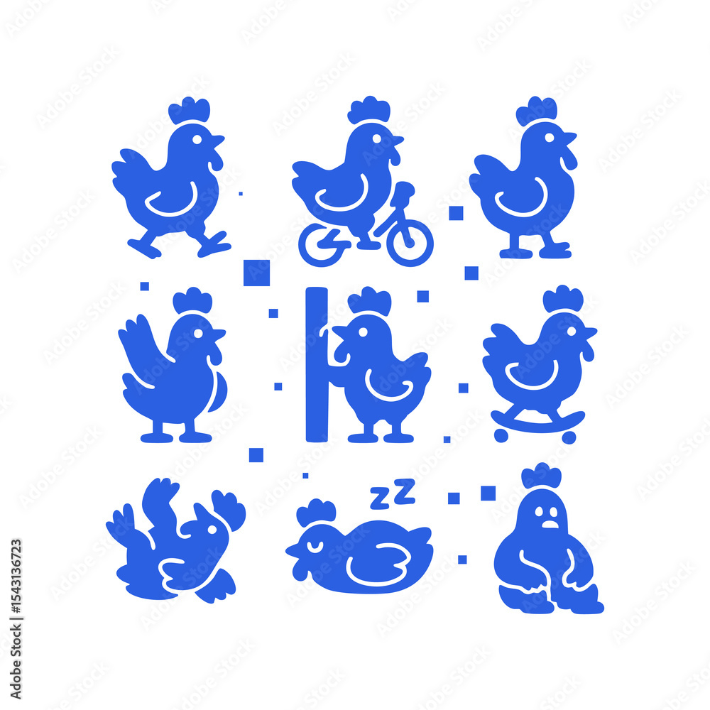 Fototapeta premium Assorted Blue Chicken Icons