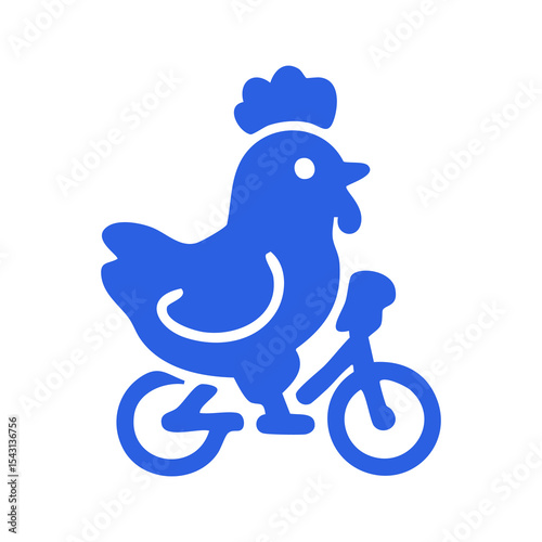 A blue chicken riding a bicycle