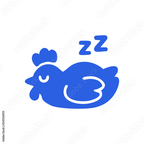 Simple blue cartoon chicken sleeping