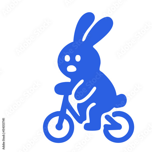 A blue rabbit riding a bicycle