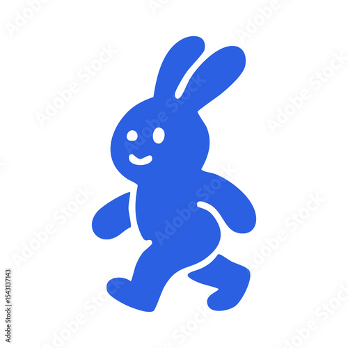 Simple blue cartoon rabbit walking