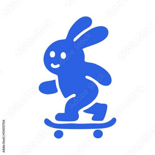 Cute blue rabbit riding a skateboard