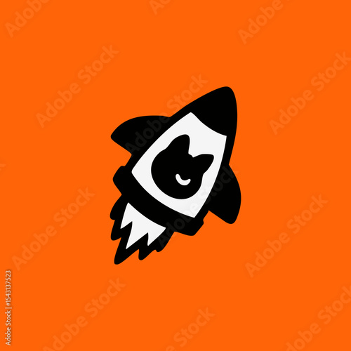 A cartoon rocket ship with a smiling cat face