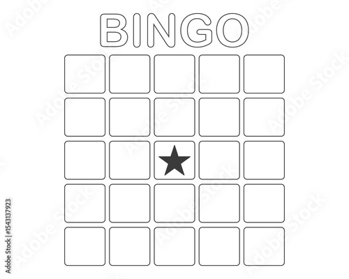 Bingo card template blank with star, luck lotto board game. Bingo ticket empty. Bingo icon, for numbers. 