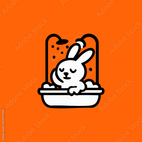 Cute cartoon rabbit in a bathtub