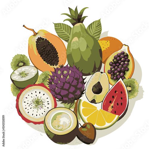 Tropical and Exotic Fruit Collection – Colorful Botanical Illustration