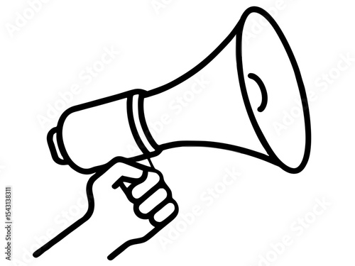 hand holding megaphone line art,megaphone outline illustration